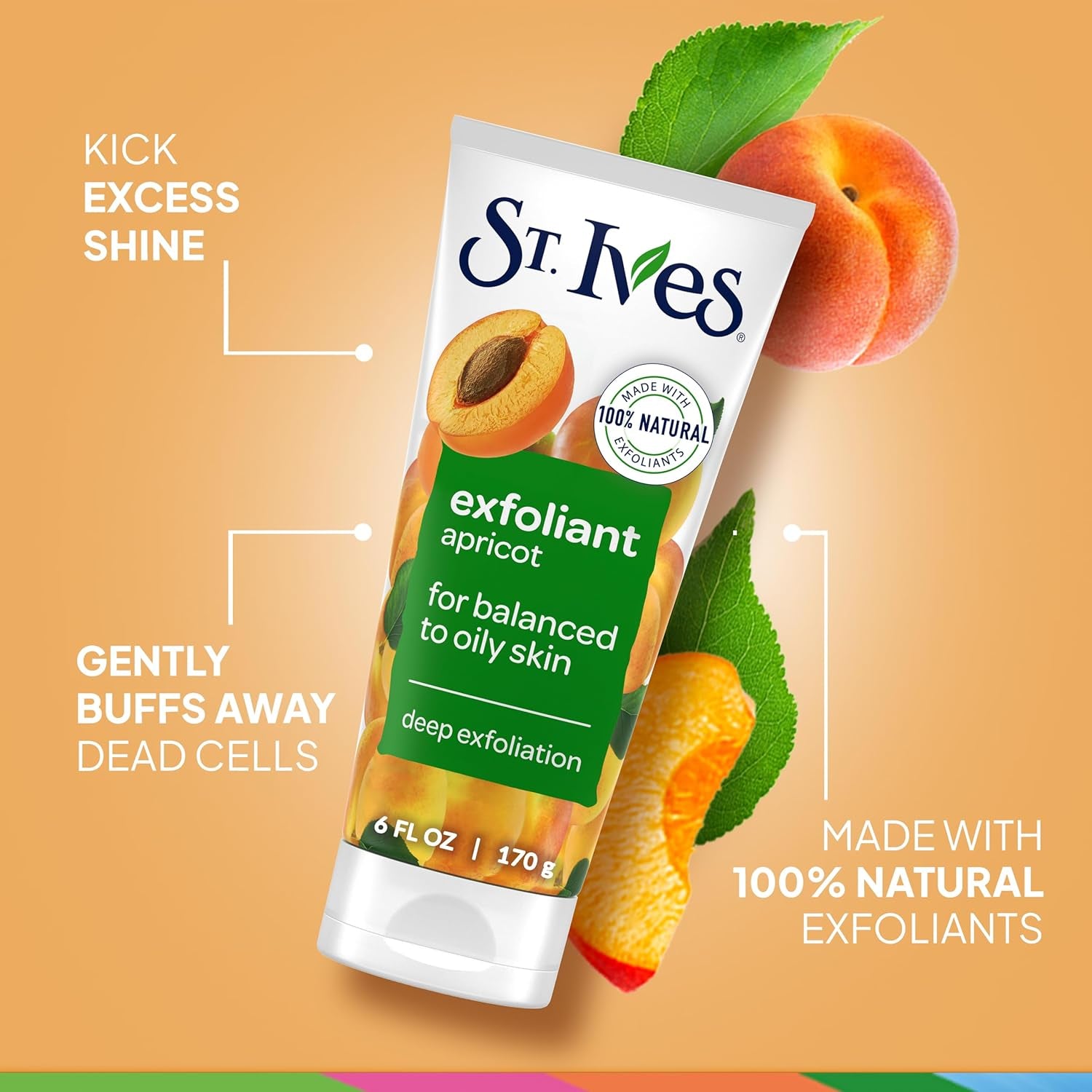 Apricot Face Scrub for Deep Exfoliation and Radiant Skin, Oil-Free Formula with 100% Natural Exfoliants, 6 Oz, Pack of 6