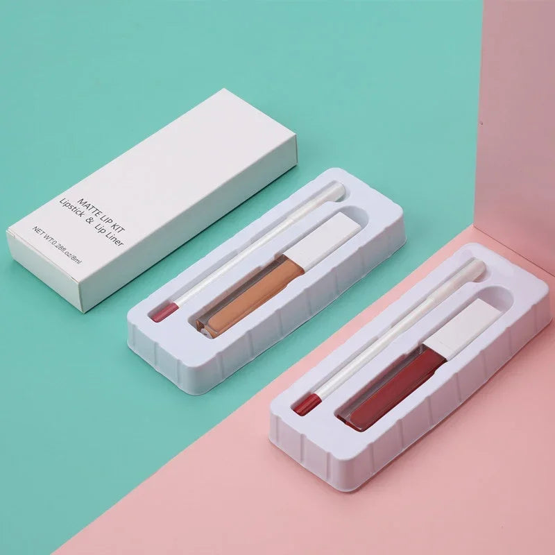 Vegan Lip Gloss and Lip Liner Kit - 21 Color Set for Private Label, Non-Sticky Matte Lipstick and Lipliner, Wholesale Makeup Solutions