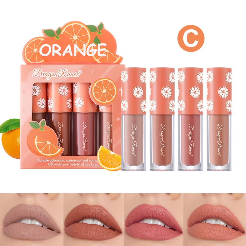 Velvet Matte Lip Gloss Set - 3 or 4 Pieces, Long-Lasting, Non-Fading, Non-Stick Cup, Fruit Scented, Smooth and Lightweight Formula