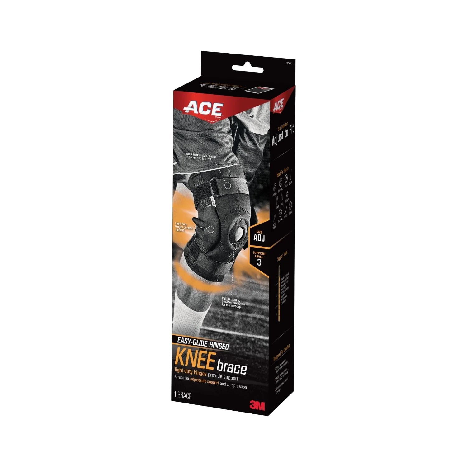 Brand Adjustable Hinged Knee Br, Black/Gray, 1 Br