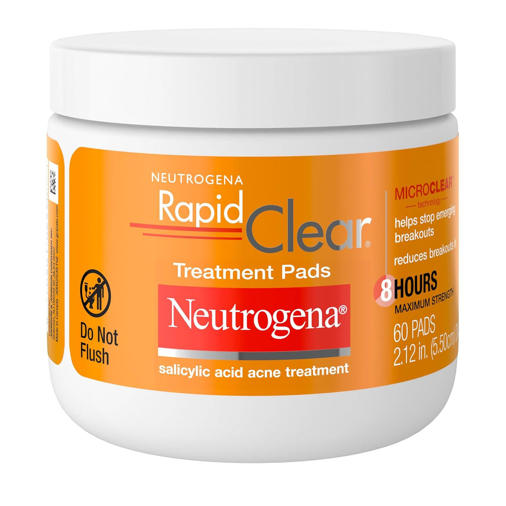 Neutrogena Rapid Clear Maximum Strength Acne Treatment Pads with Salicylic Acid - 60 Count Resealable Jar for Effective Pimple Control and Oil Removal