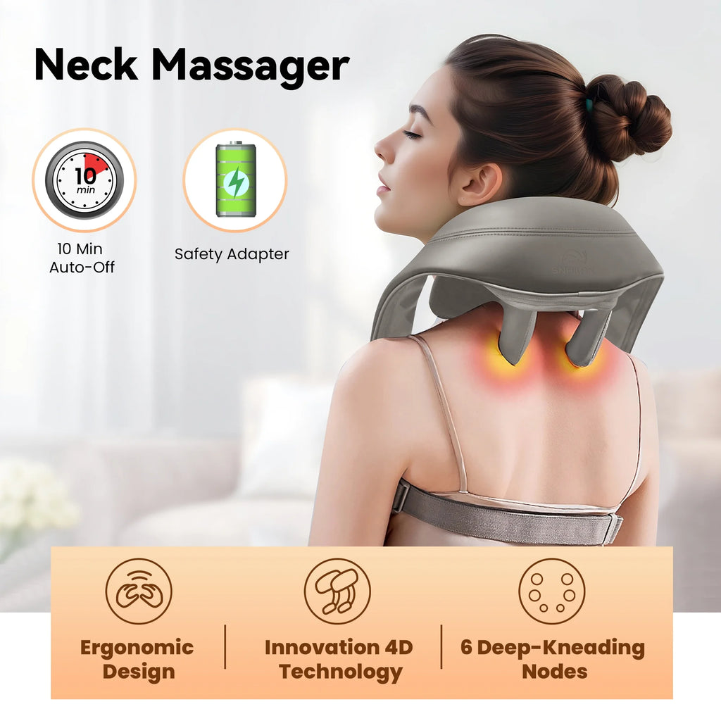 Cordless Shiatsu Neck & Shoulder Massager with Heat for Pain Relief, Deep Tissue Kneading, Gifts