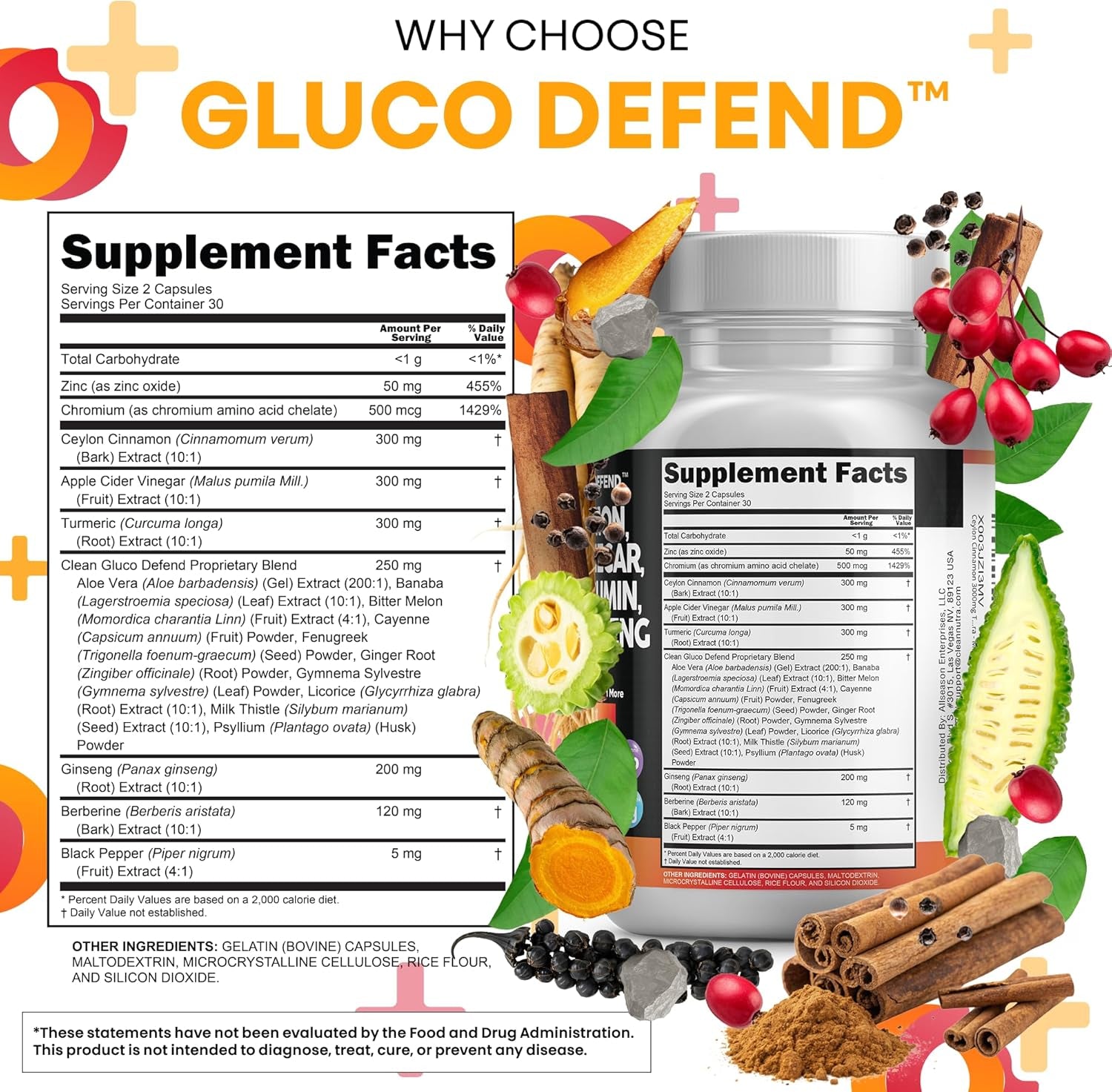 Ceylon Cinnamon Capsules + Berberine Turmeric Apple Cider Vinegar Ginseng Bitter Melon Gymnema Milk Thistle Fenugreek Supplement (60 Count (Pack of 2))