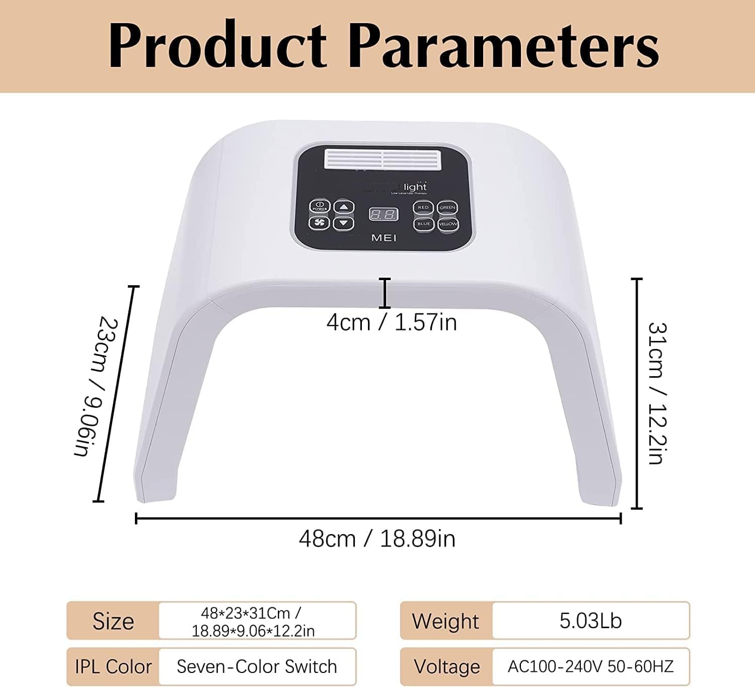 Infrared LED Facial Light Therapy Mask - Derma Plus Photonic Skin Care Device