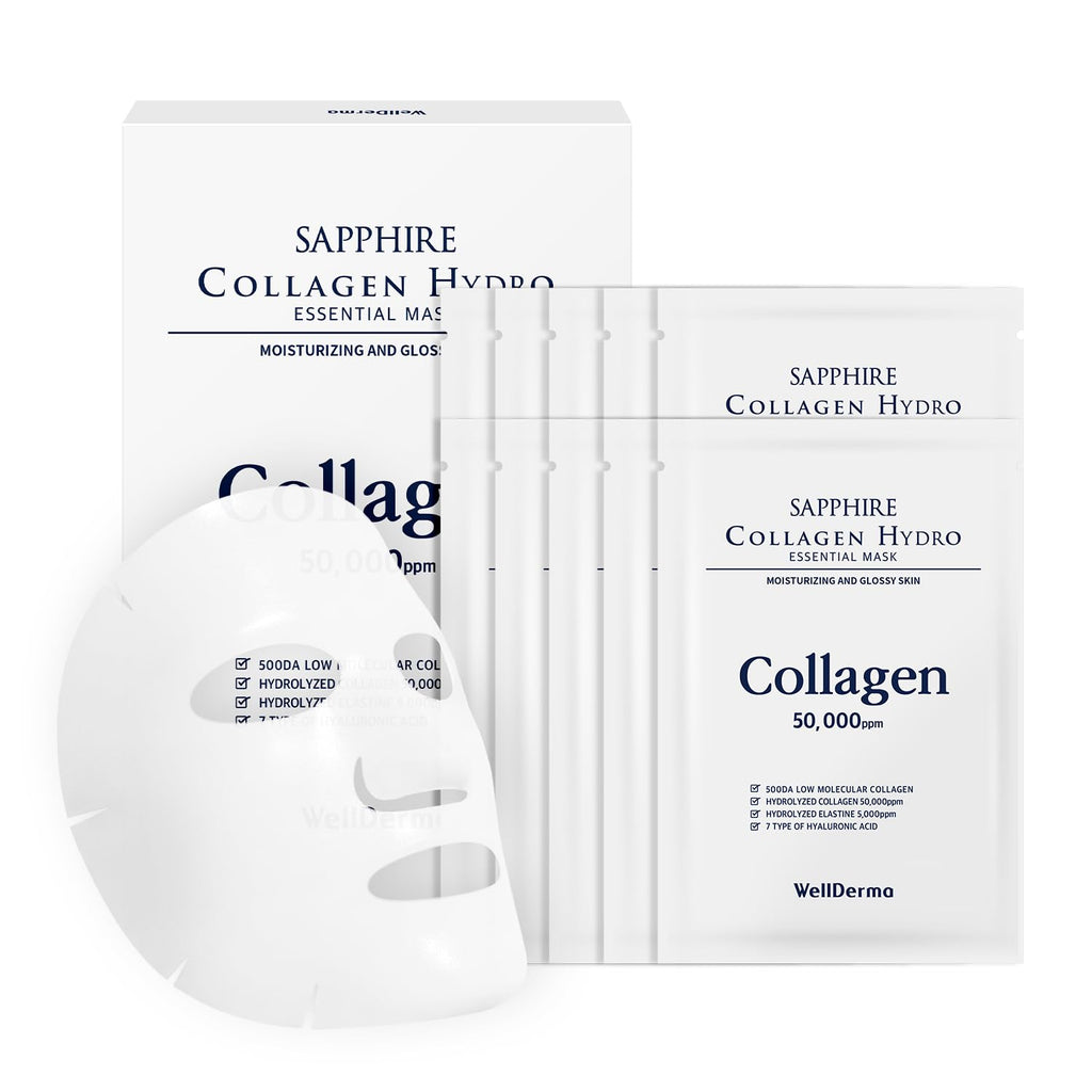 Sapphire Collagen Hydro Essential Mask – 10-Count Moisturizing and Soothing Sheet Mask with Collagen and Ceramide, 1.01 Fl. Oz (30 mL) Each