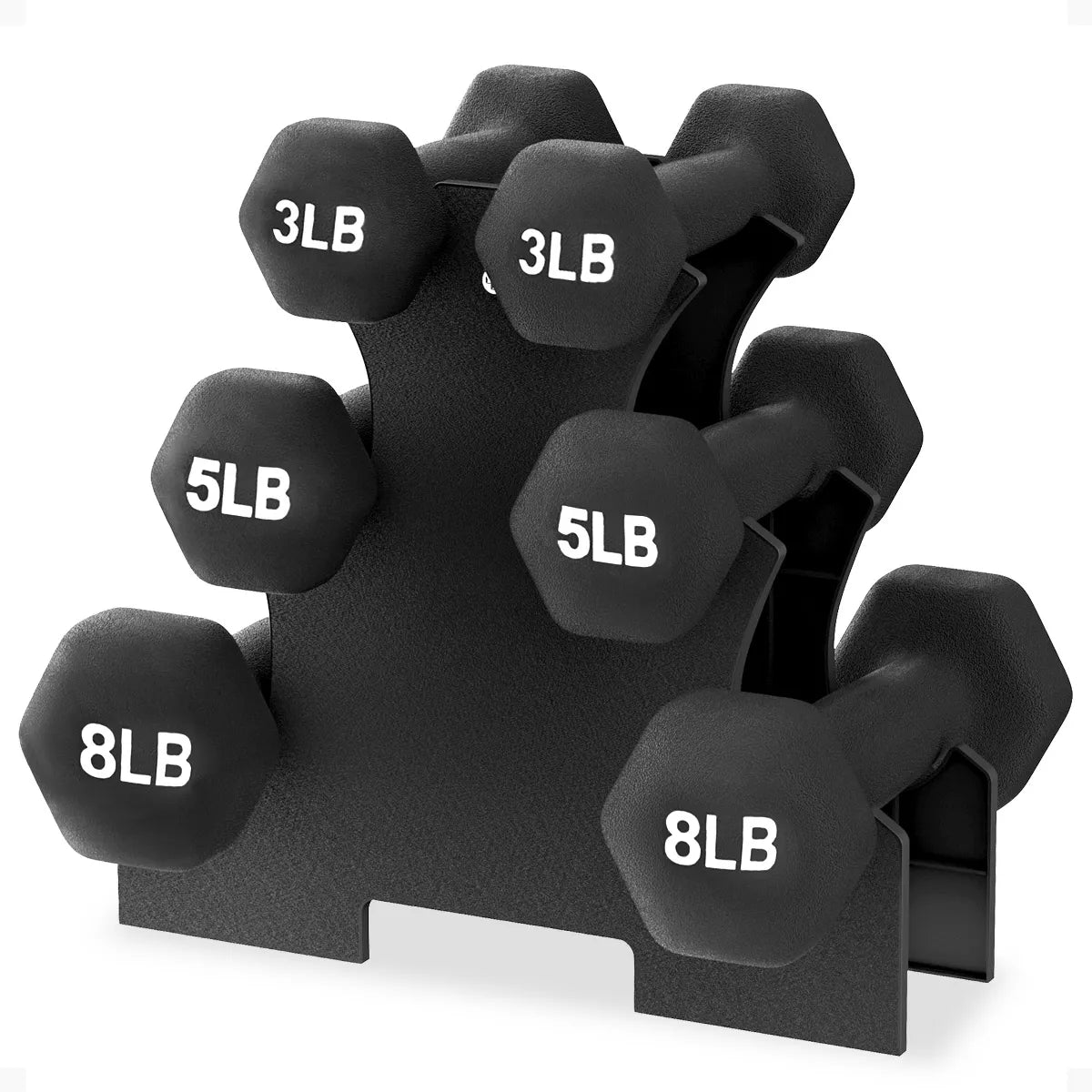 BalanceFrom 110-Pound Neoprene Coated Cast Iron Dumbbell Set with Stand, Includes 10 Pairs of Weights Ranging from 1 to 10 Pounds, Black