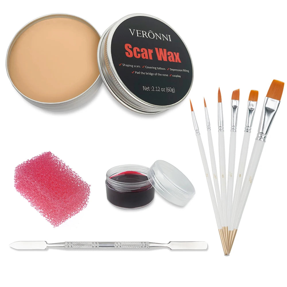 Professional SFX Makeup Kit - 12 Color Face and Body Paint, Oil-Based Special Effects for Halloween, Wound and Scar Wax, Fake Scab, Blood, and Spatula Included