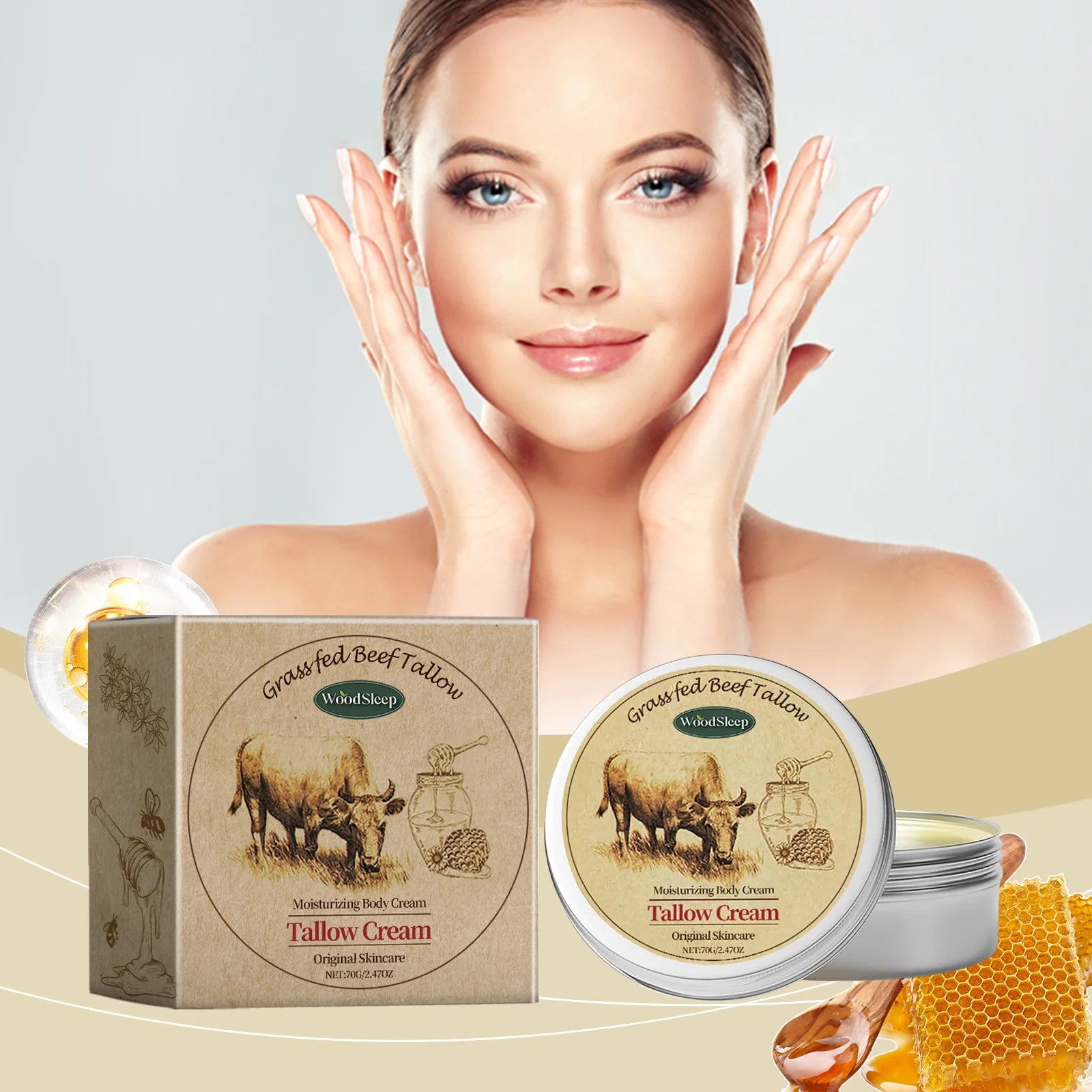 Beef Tallow Moisturizing Face Cream and Body Lotion for Facial Redness Repair, Soothing, Brightening, and Nourishing Skin Care