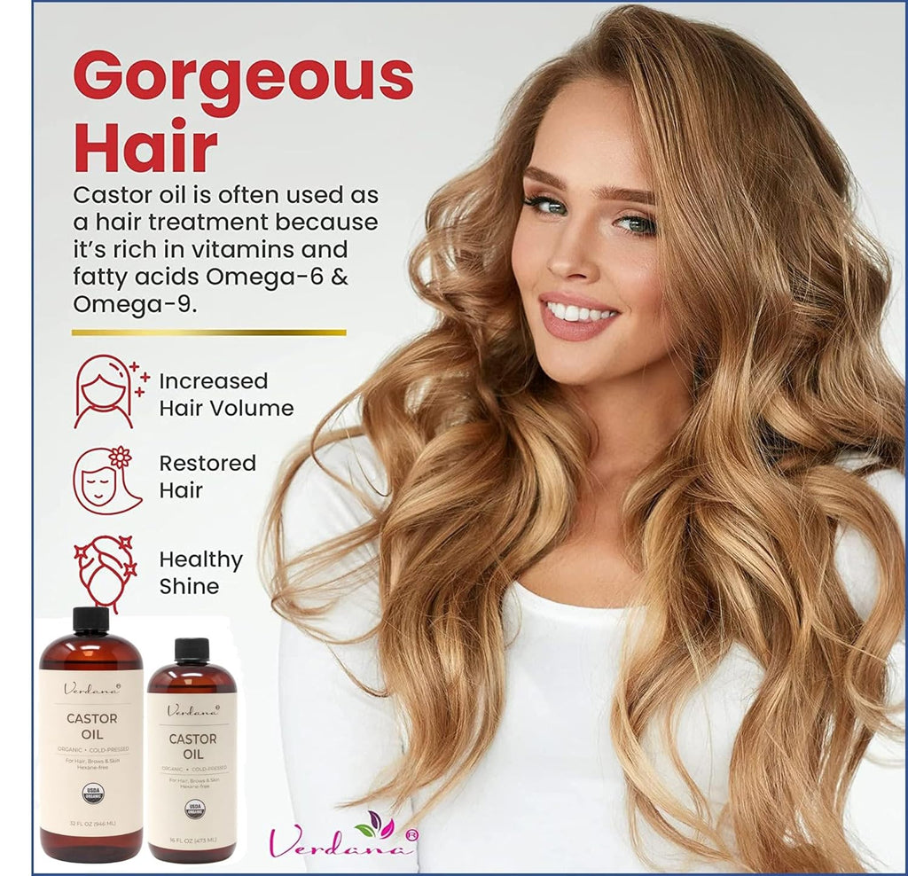 Organic Cold Pressed Castor Oil – Hexane Free Hair and Scalp Treatment, Eyelash and Eyebrow Enhancer, Skin Moisturizer – USDA Certified Pure and Natural – 16 Fl Oz