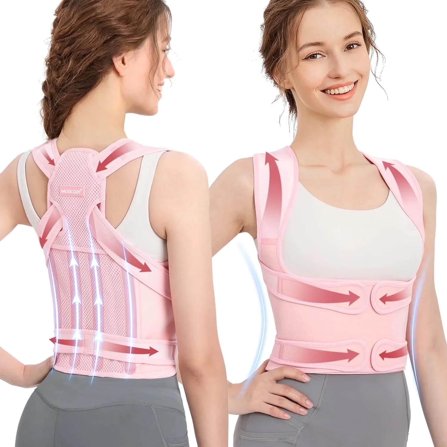 Back Brace Posture Corrector for Women, Back Straightener Posture Corrector, Scoliosis and Hunchback Correction, Back Pain, Spine Corrector, Support, Adjustable Posture Trainer,Pink X-Large