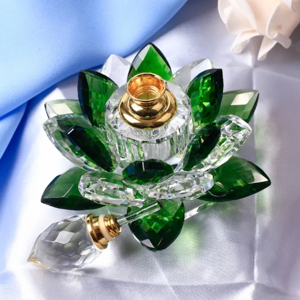 Elegant Green Crystal Perfume Bottles - 5ml Lotus Flower Figurines for Women, Ideal for Home Decor and Gifting