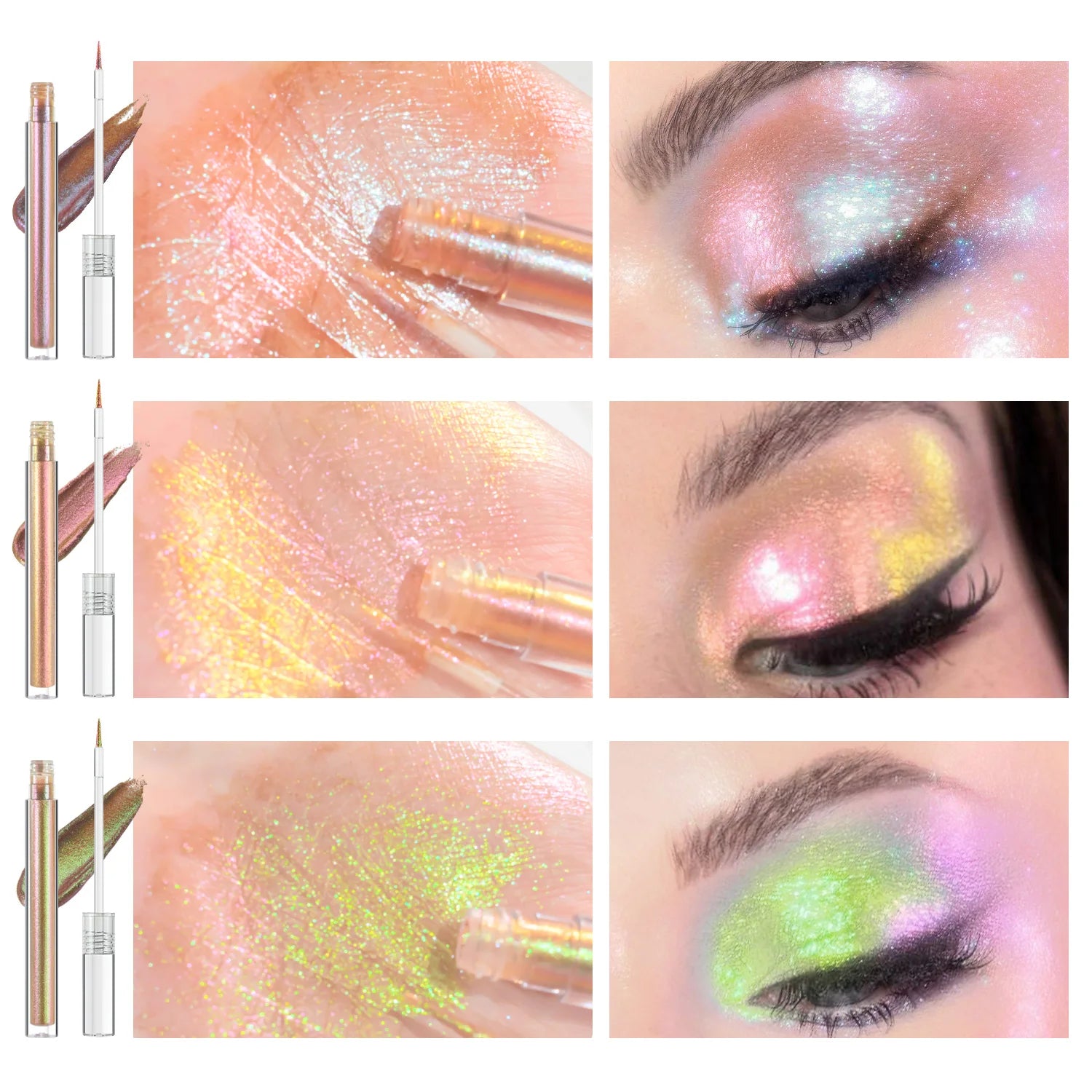 JUR MORNIER 3-Piece Duochrome Liquid Eyeshadow Set - High Pigment, Waterproof, Multi-Use Eyeliner, Highlighter, and Eye Shadow Glitter