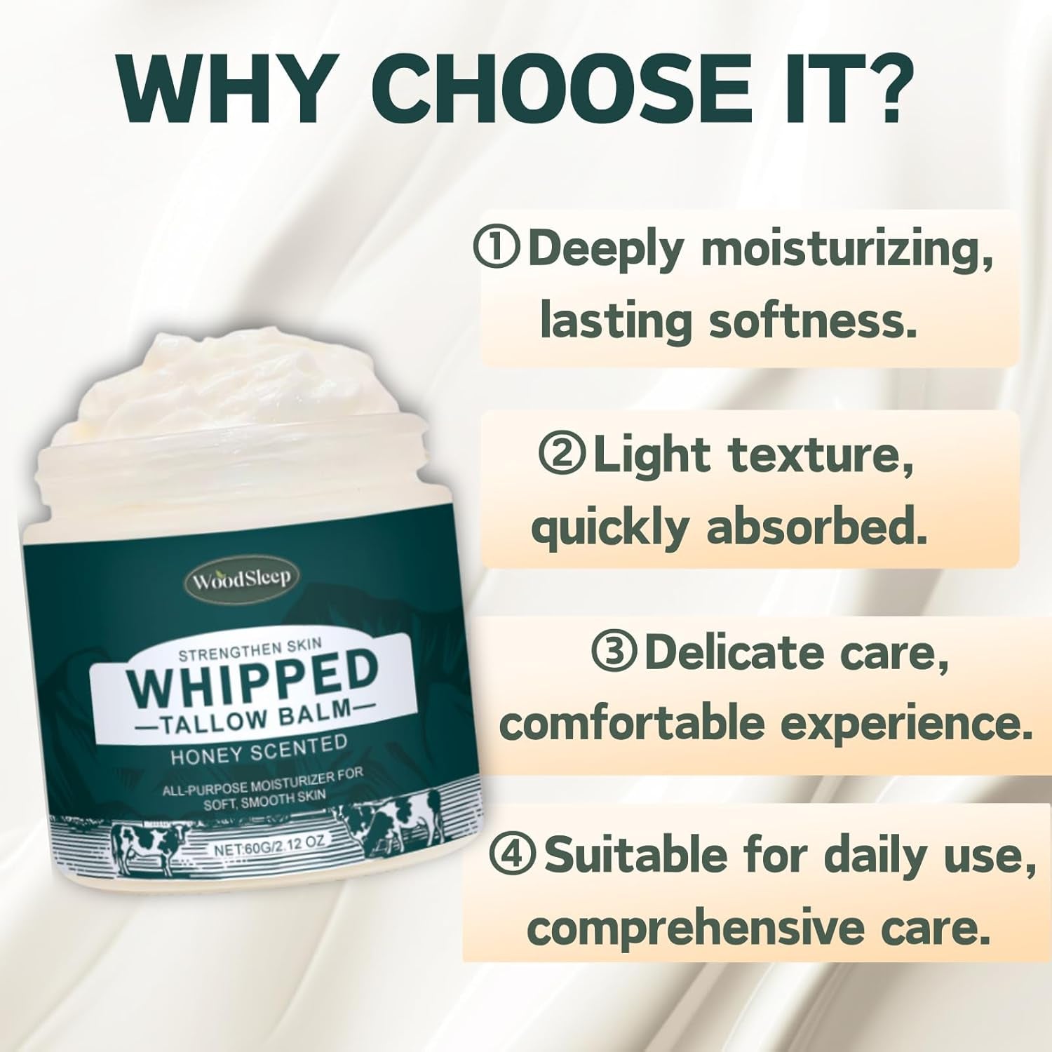 Beef Tallow and Honey Hydrating Balm for Men and Women - Deeply Moisturizing Body Butter with Avocado Oil and Pueraria Extract - Travel Size Gift Set for Face and Body Care