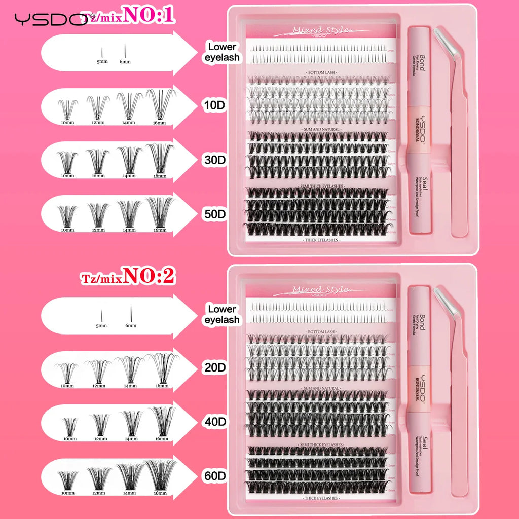 Lash Clusters Kit: Individual Lash Extension Bond and Seal Glue with Tweezers for DIY Multi-Type False Eyelashes Application