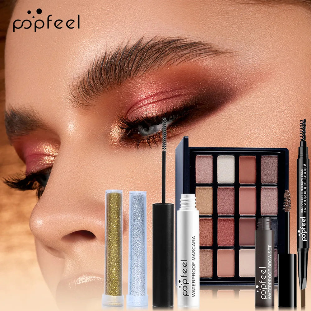 Professional Makeup Kit: Complete Set with Glitter Eyeshadow, Blush, Lipstick, and Foundation - Ideal Gift for Women