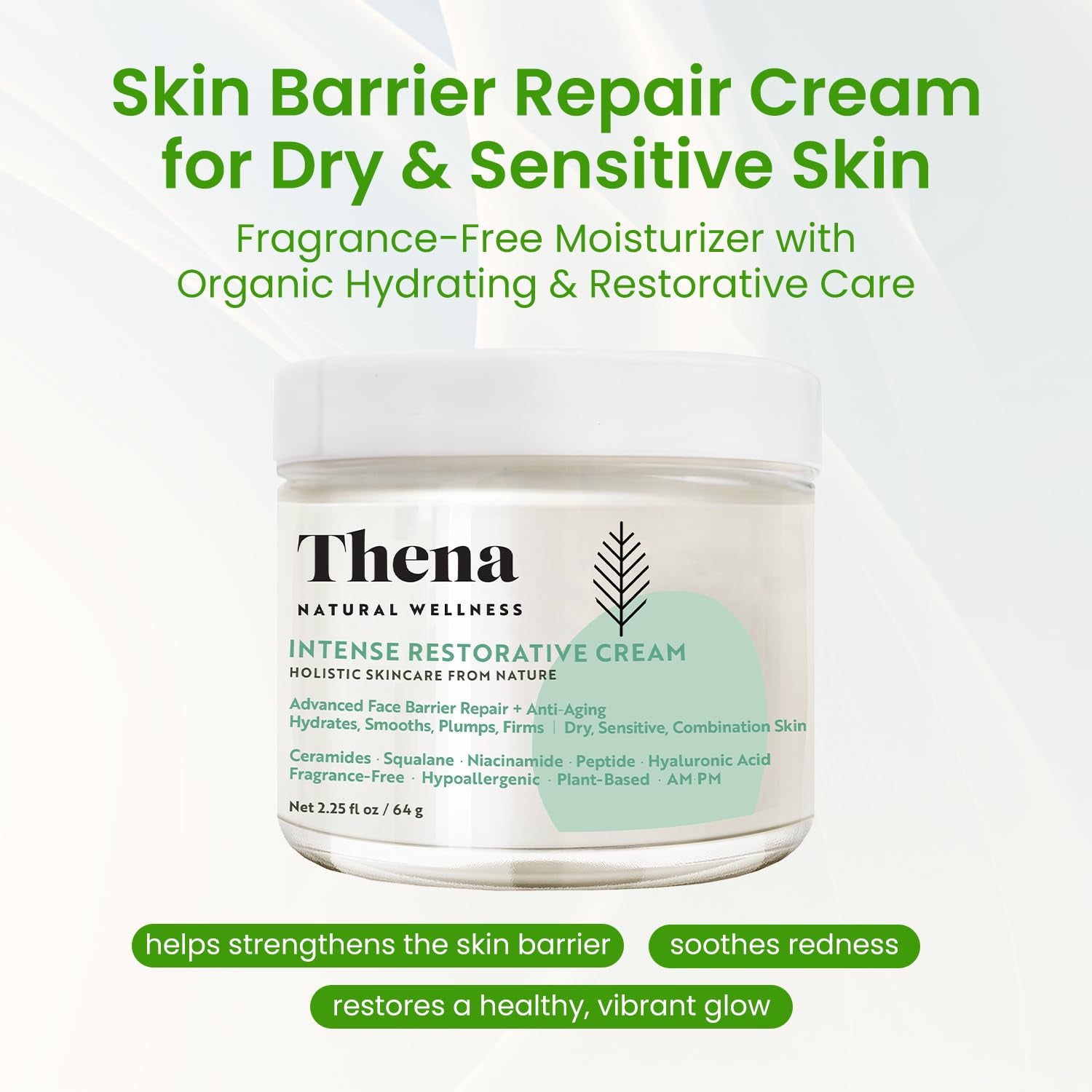 Advanced Skin Barrier Repair Moisturizer for Dry Sensitive Skin with Ceramides, Niacinamide, Hyaluronic Acid, Squalane, and Anti-Aging Peptides - Fragrance-Free Hydration and Soothing Recovery