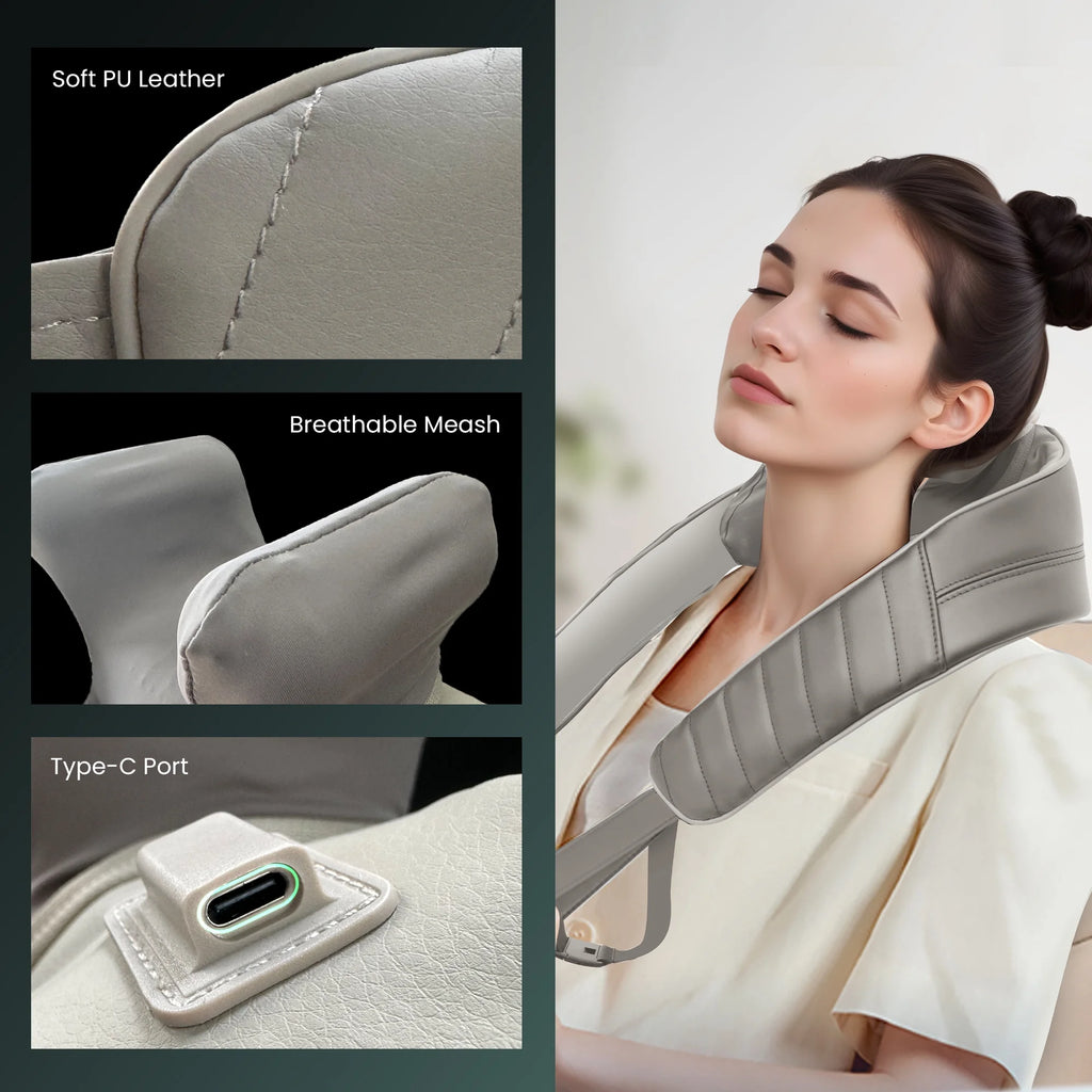 Cordless Shiatsu Neck & Shoulder Massager with Heat for Pain Relief, Deep Tissue Kneading, Gifts