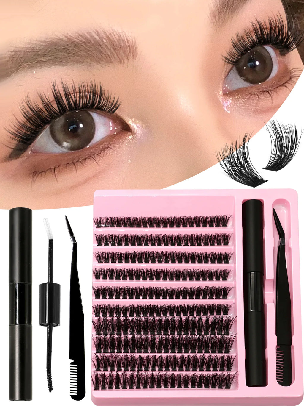 DIY Individual Lash Cluster Kit with Bond and Seal for Eyelash Extensions