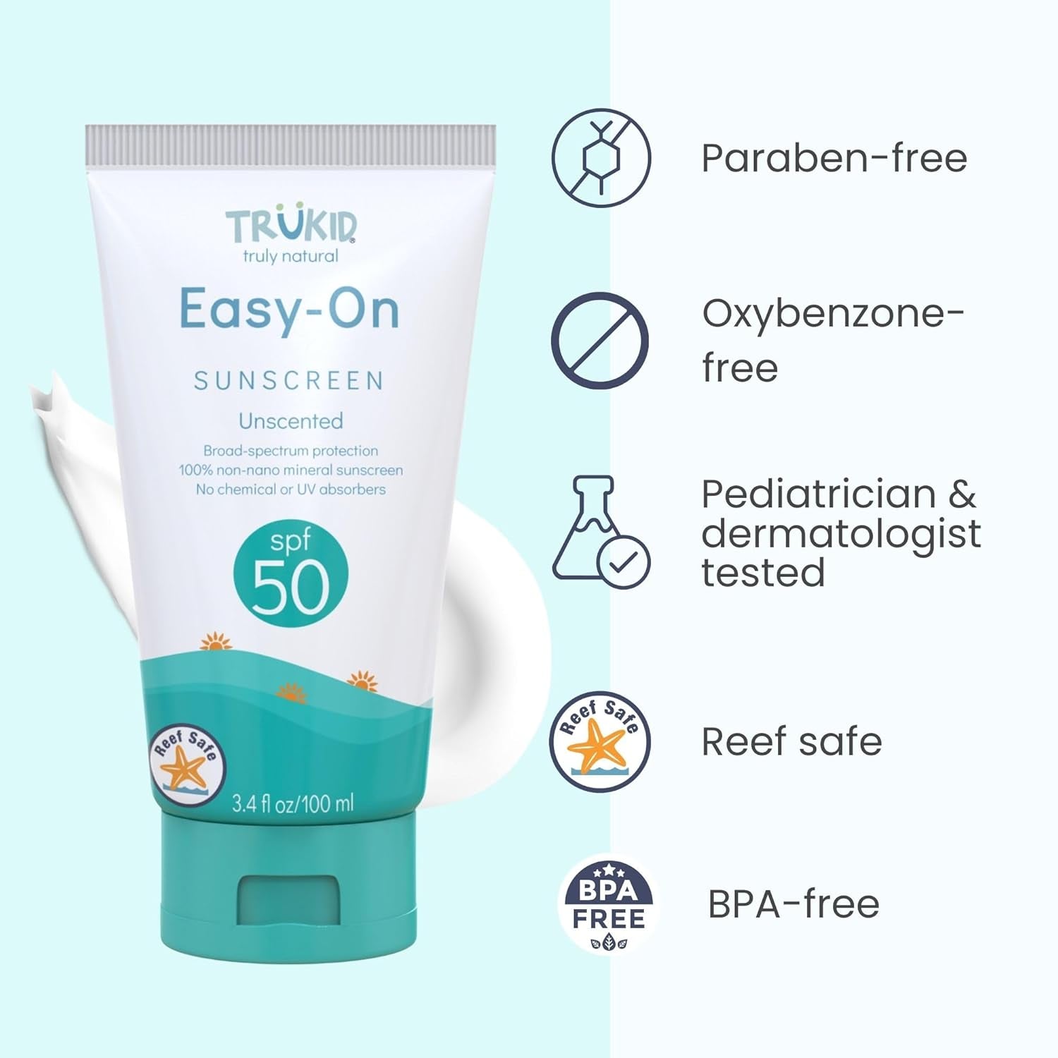 Mineral Sunscreen SPF 50 for Children and Infants - Non-Toxic Zinc Oxide Formula for Sensitive Skin, Unscented, FSA Eligible, Travel Size 3.4 Oz