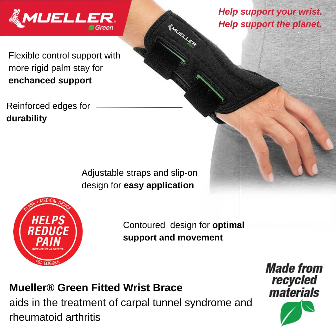 Green Fitted Wrist Brace, Left Hand, Unisex, One Size Fits Most, Black