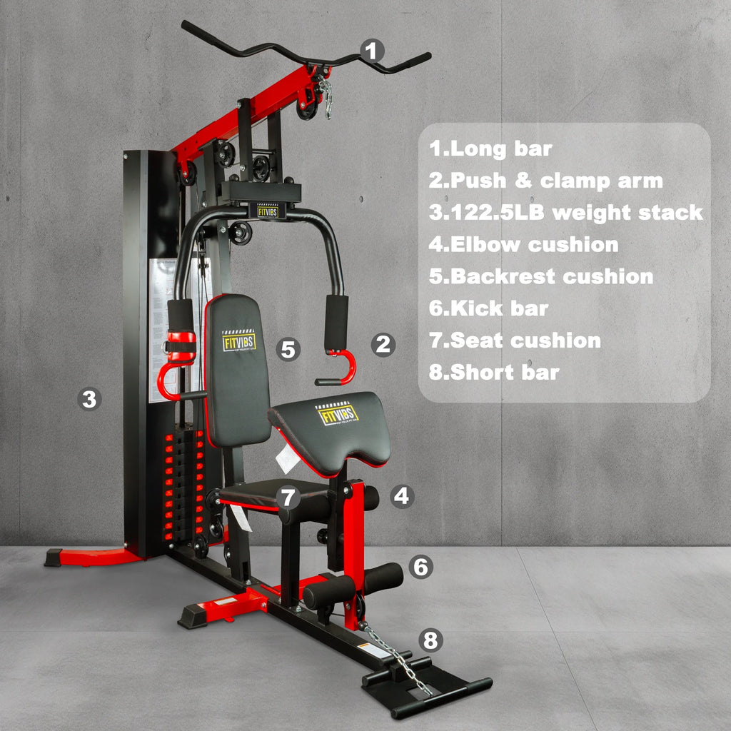 LX750 Multifunctional Home Gym System with 122.5 lbs Weight Stack and Installation Video, Shipped in Five Boxes