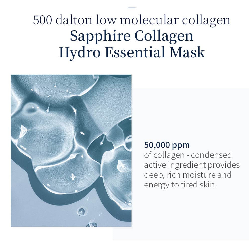Sapphire Collagen Hydro Essential Mask – 10-Count Moisturizing and Soothing Sheet Mask with Collagen and Ceramide, 1.01 Fl. Oz (30 mL) Each