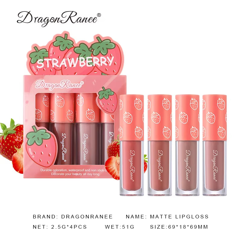 Velvet Matte Lip Gloss Set - 3 or 4 Pieces, Long-Lasting, Non-Fading, Non-Stick Cup, Fruit Scented, Smooth and Lightweight Formula