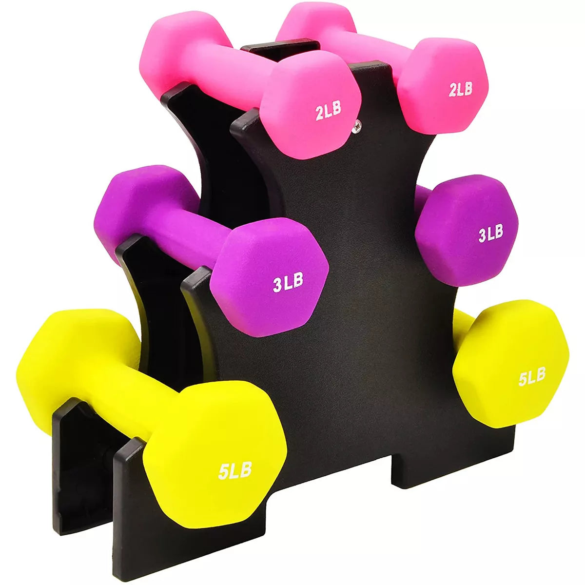 BalanceFrom 110-Pound Neoprene Coated Cast Iron Dumbbell Set with Stand, Includes 10 Pairs of Weights Ranging from 1 to 10 Pounds, Black