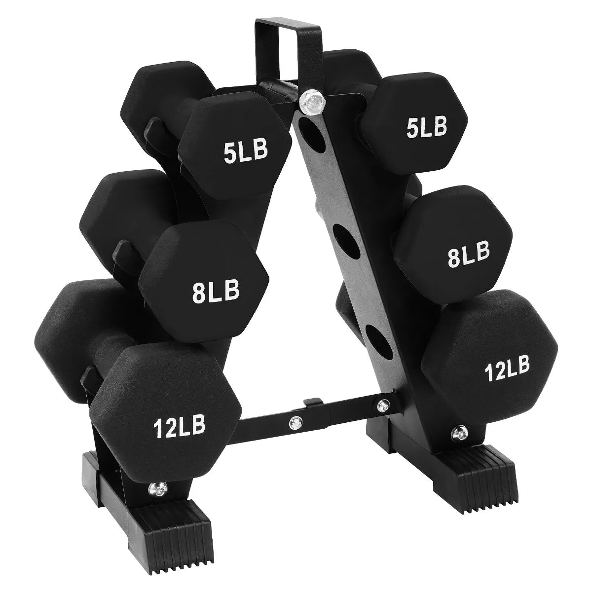 BalanceFrom 110-Pound Neoprene Coated Cast Iron Dumbbell Set with Stand, Includes 10 Pairs of Weights Ranging from 1 to 10 Pounds, Black
