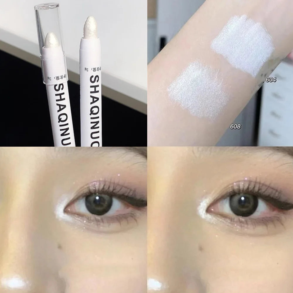 Matte Eyeshadow Stick with White Eyeliner and Shimmer Silver Highlighter Pen