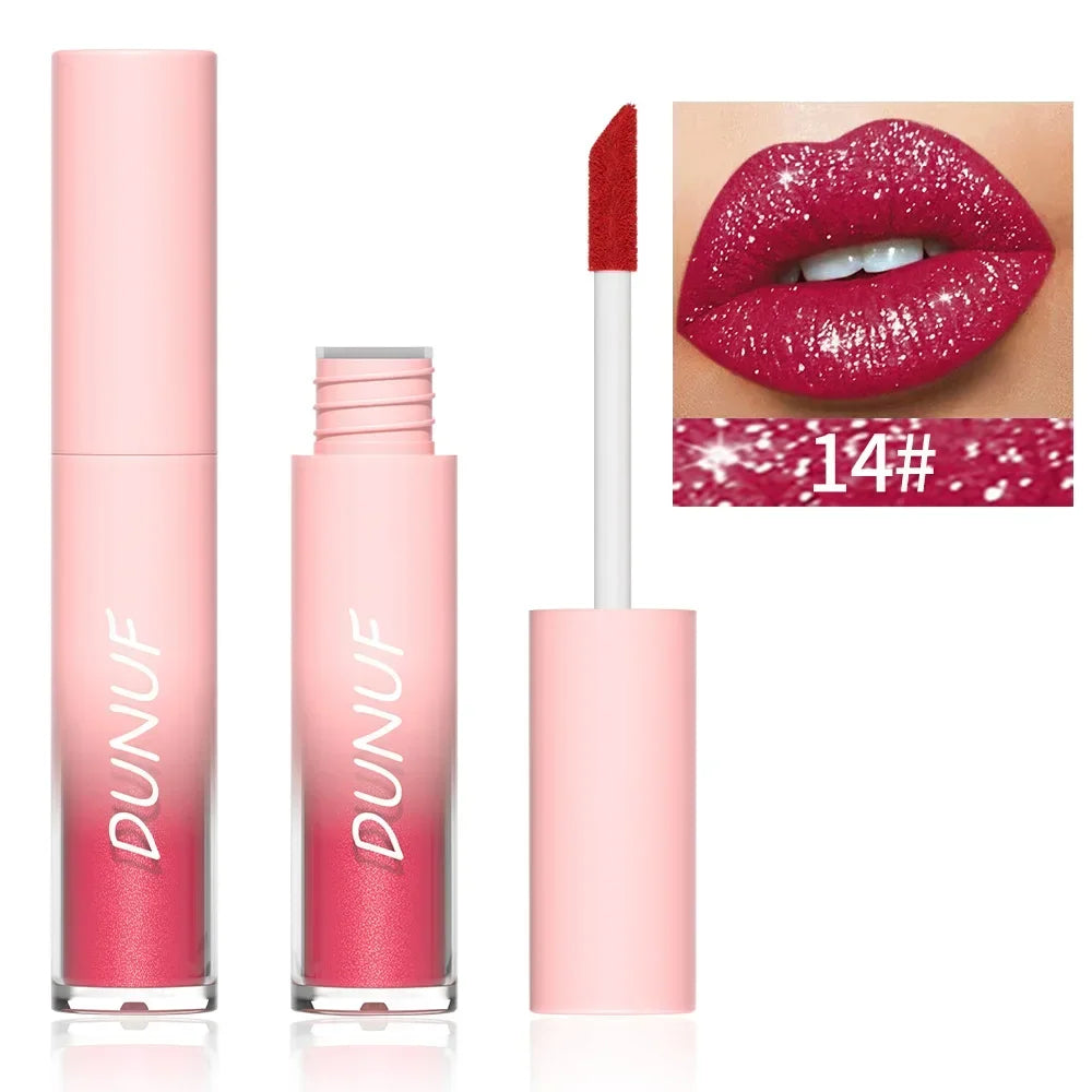 18-Color Metallic Waterproof Lip Gloss Set with Long-Lasting Matte and Shimmer Finishes for Women