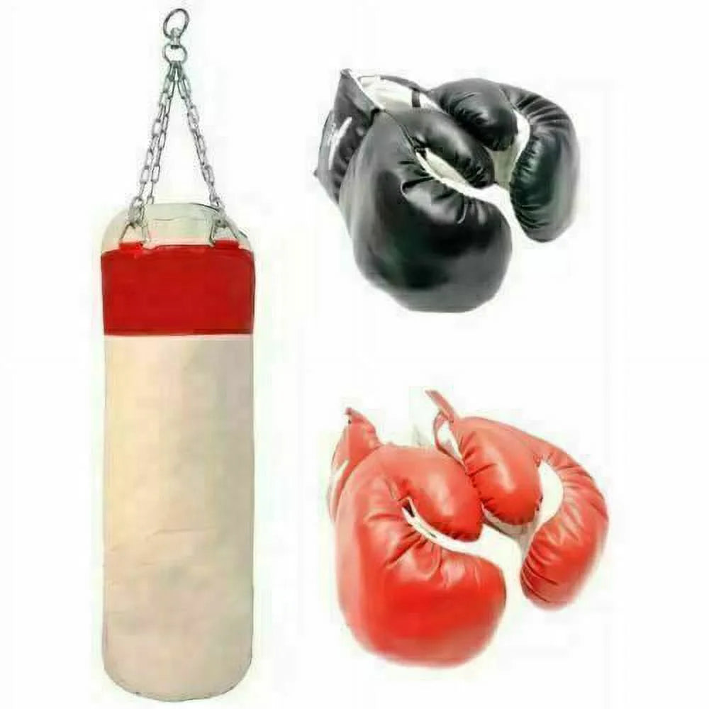 Professional Boxing Training Set: 2 Pairs of Punching Gloves and Body Punch Bag