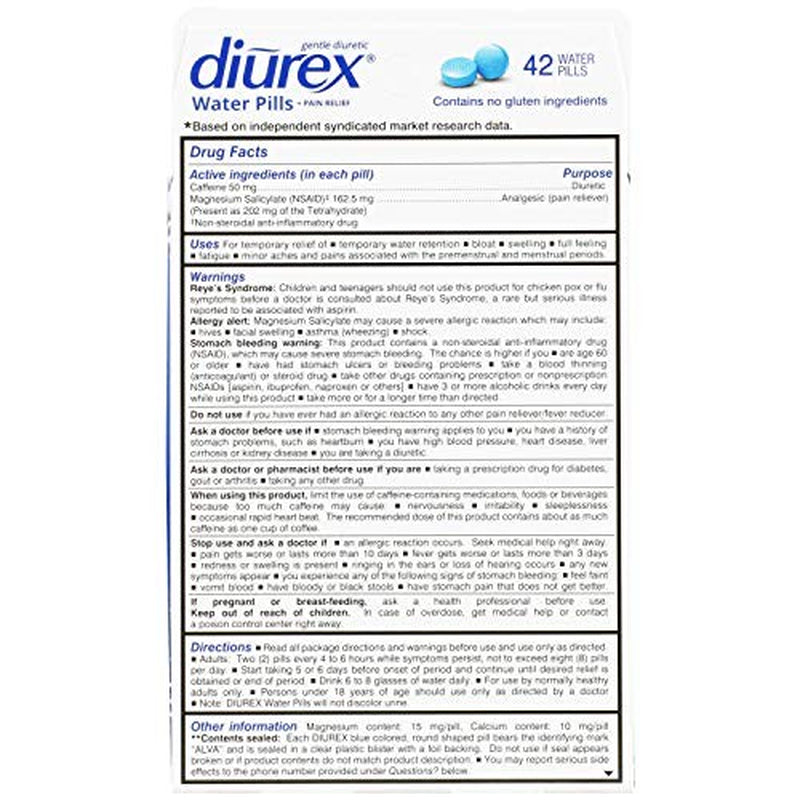 Diurex Water Pills + Pain Relief - Relieve Water Bloat, Cramps, & Fati