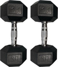 Pair of 35 lb Hexagonal Rubber Dumbbells with Metal Handles