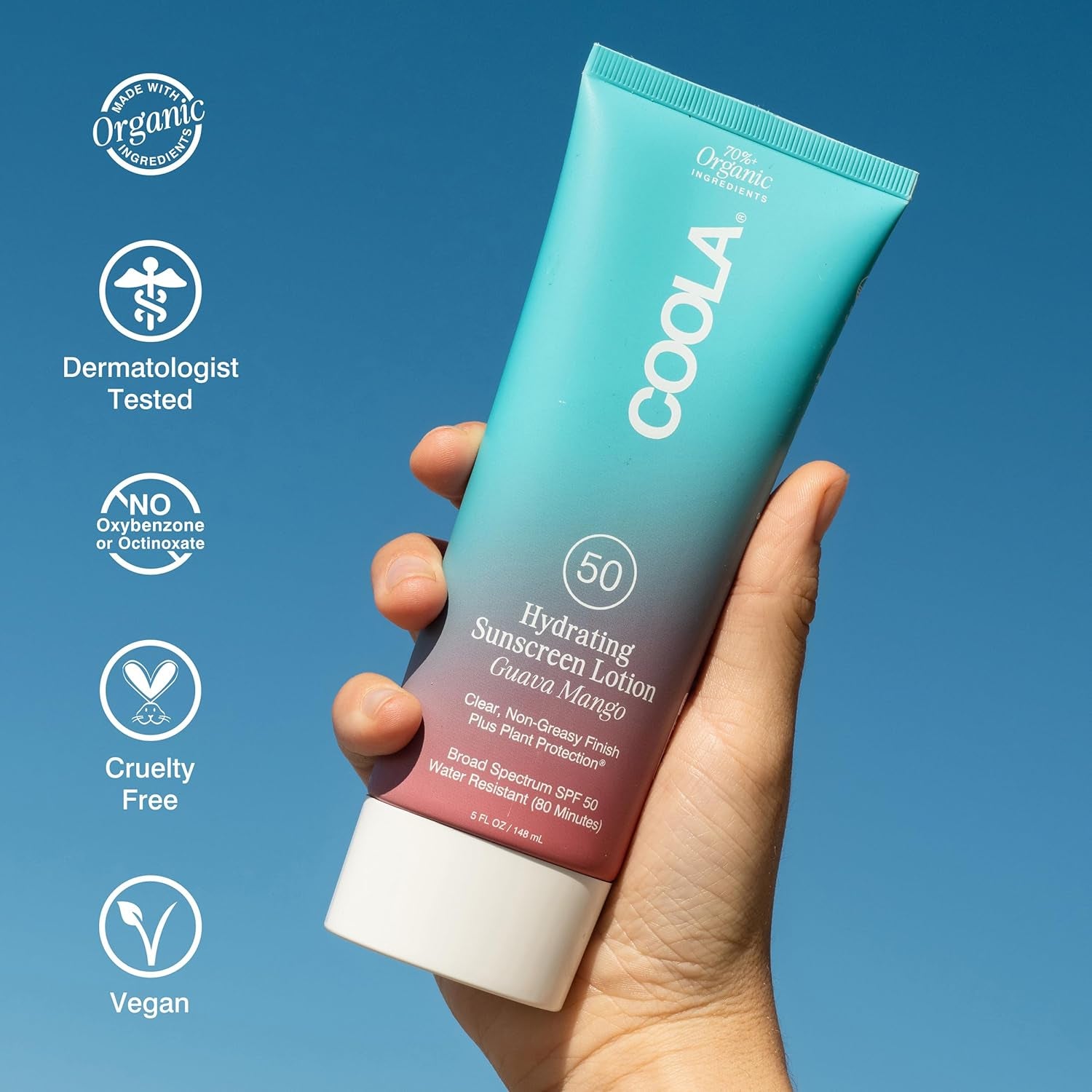 Organic Sunscreen SPF 50 Body Lotion - Dermatologist Tested Daily Protection, Vegan and Gluten Free, Guava Mango, 5 Fl Oz