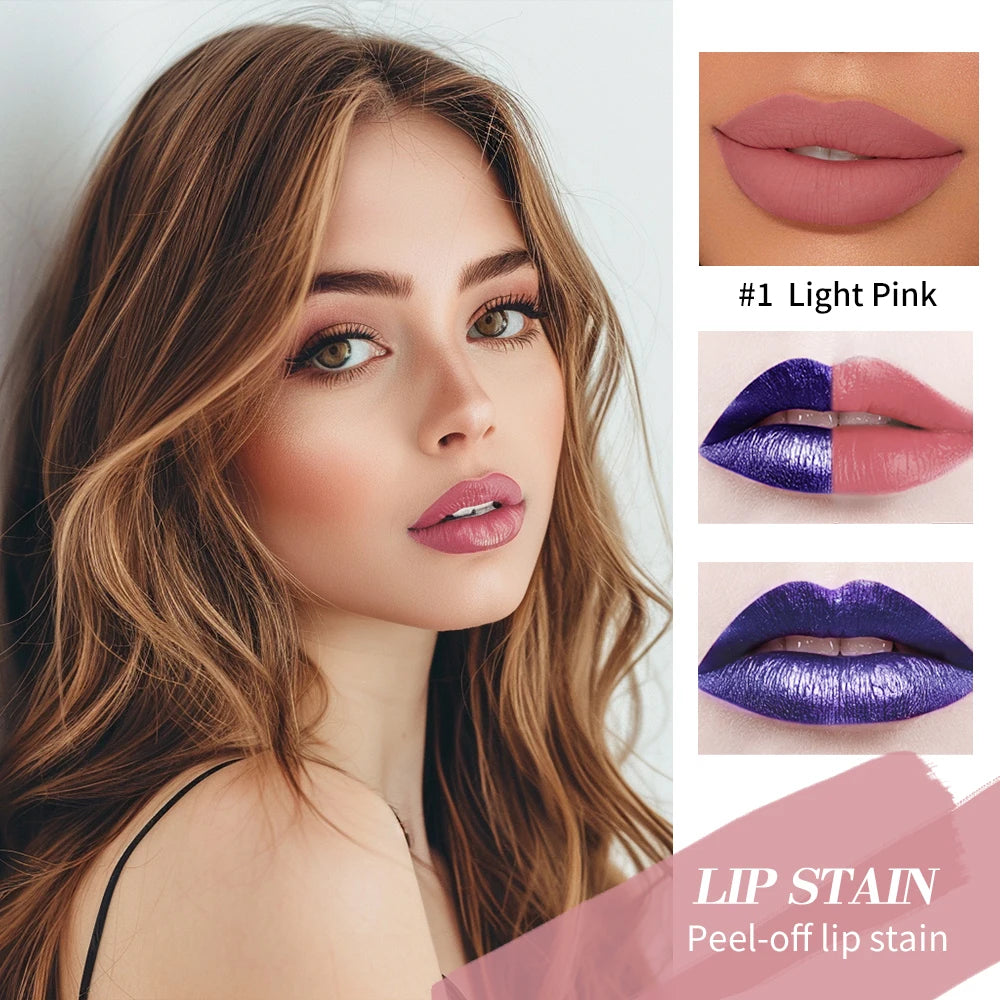 Long-Lasting Waterproof Pink Lip Tint - Transfer-Proof Peel-Off Lip Stain