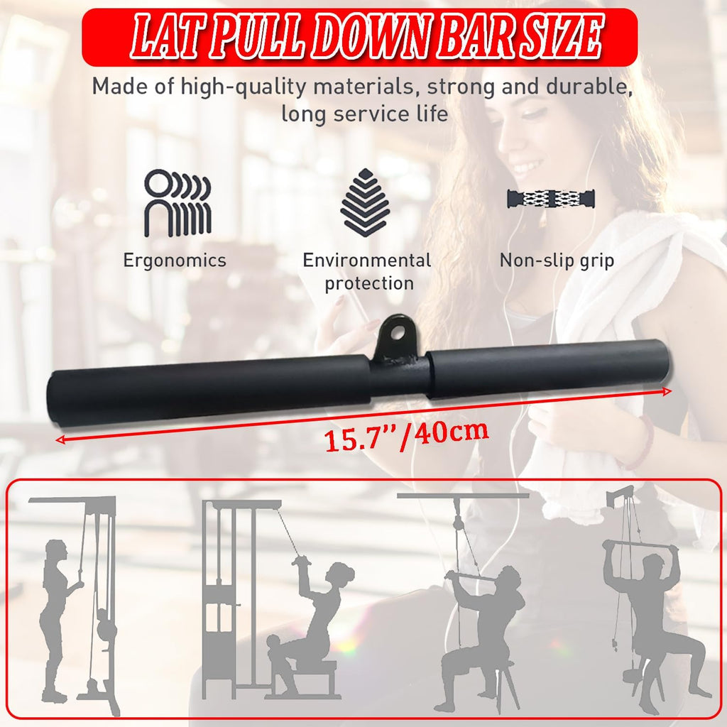 LAT Pull Down Bar Attachment for Cable Machines - Ergonomic Rubber Handle for Home Gym Muscle Development and Strength Training