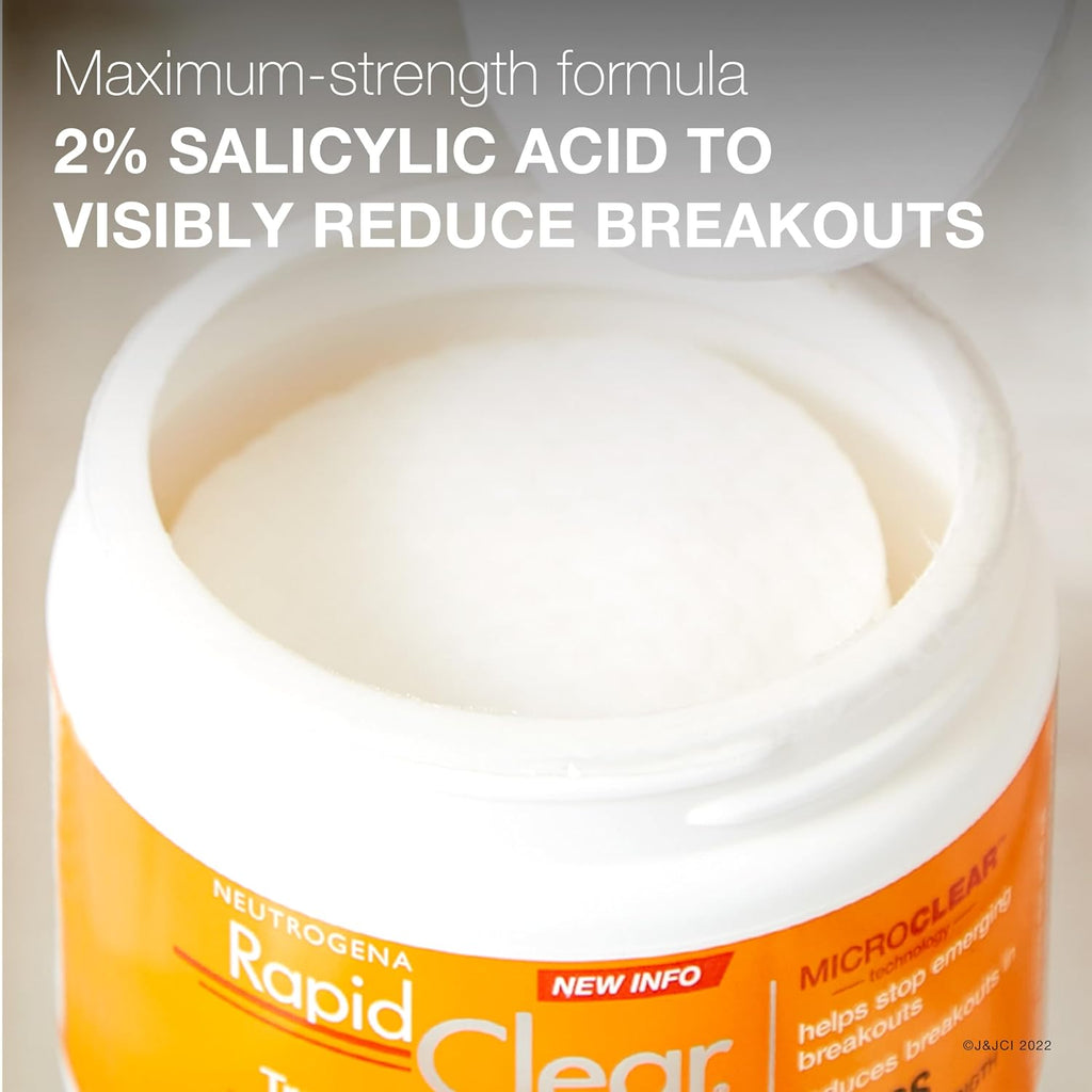 Neutrogena Rapid Clear Maximum Strength Acne Treatment Pads with Salicylic Acid - 60 Count Resealable Jar for Effective Pimple Control and Oil Removal