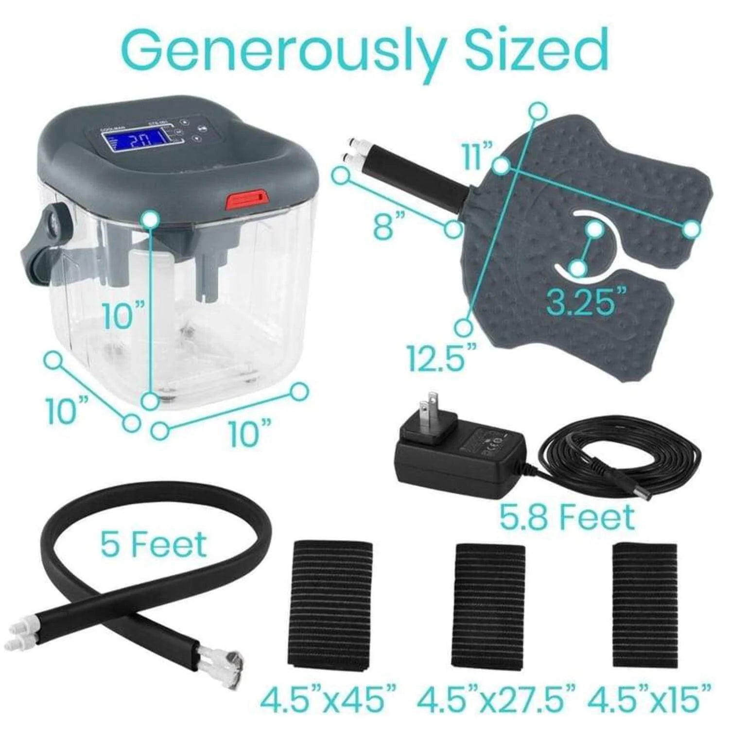 Ice Machine for Knee & Shoulder Post-Surgery – Cold Therapy for Knee & Hip Replacement – Large Cryotherapy Pad with Quiet Pump – Flexible Cuff for Ankle, Back, Leg, Cervical, ACL