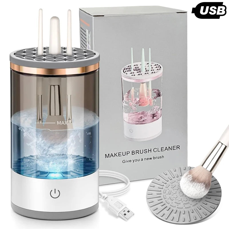 Portable Electric Makeup Brush Cleaner with USB Connectivity and Rubber Brush Collar