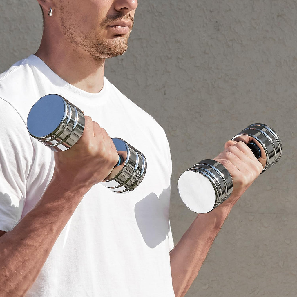 Adjustable Ultracompact Chrome Dumbbells with Foam Grips - Available in 5Lb, 10Lb, 15Lb, 20Lb, 30Lb, and 50Lb for Home Fitness Training