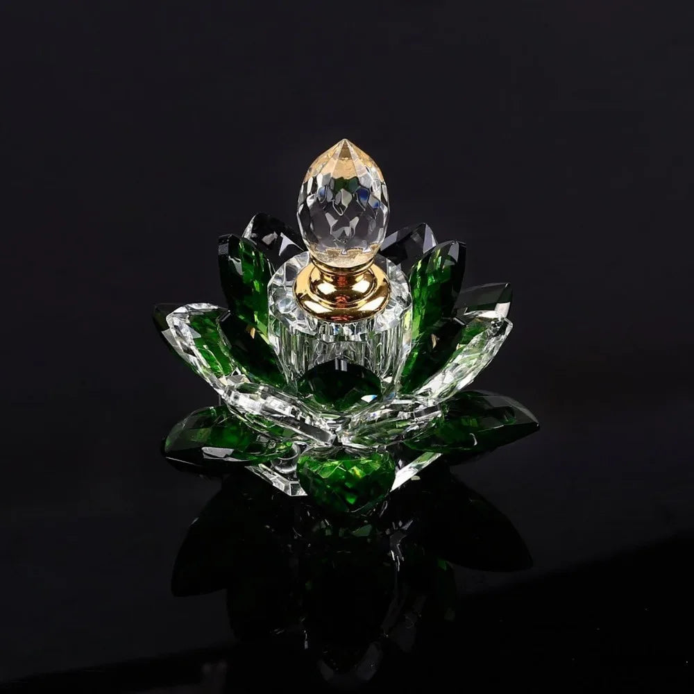Elegant Green Crystal Perfume Bottles - 5ml Lotus Flower Figurines for Women, Ideal for Home Decor and Gifting