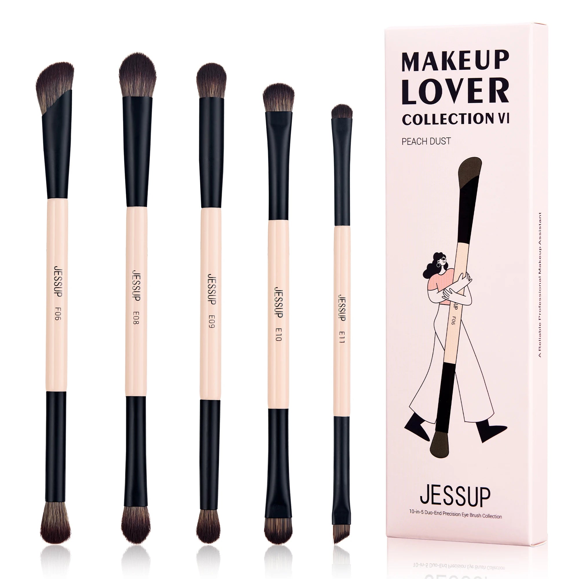 Double-Sided Makeup Brush Set - 3/5/7 Pieces for Foundation, Eyeshadow, and Powder Blending - Cruelty-Free Peach Dust T600