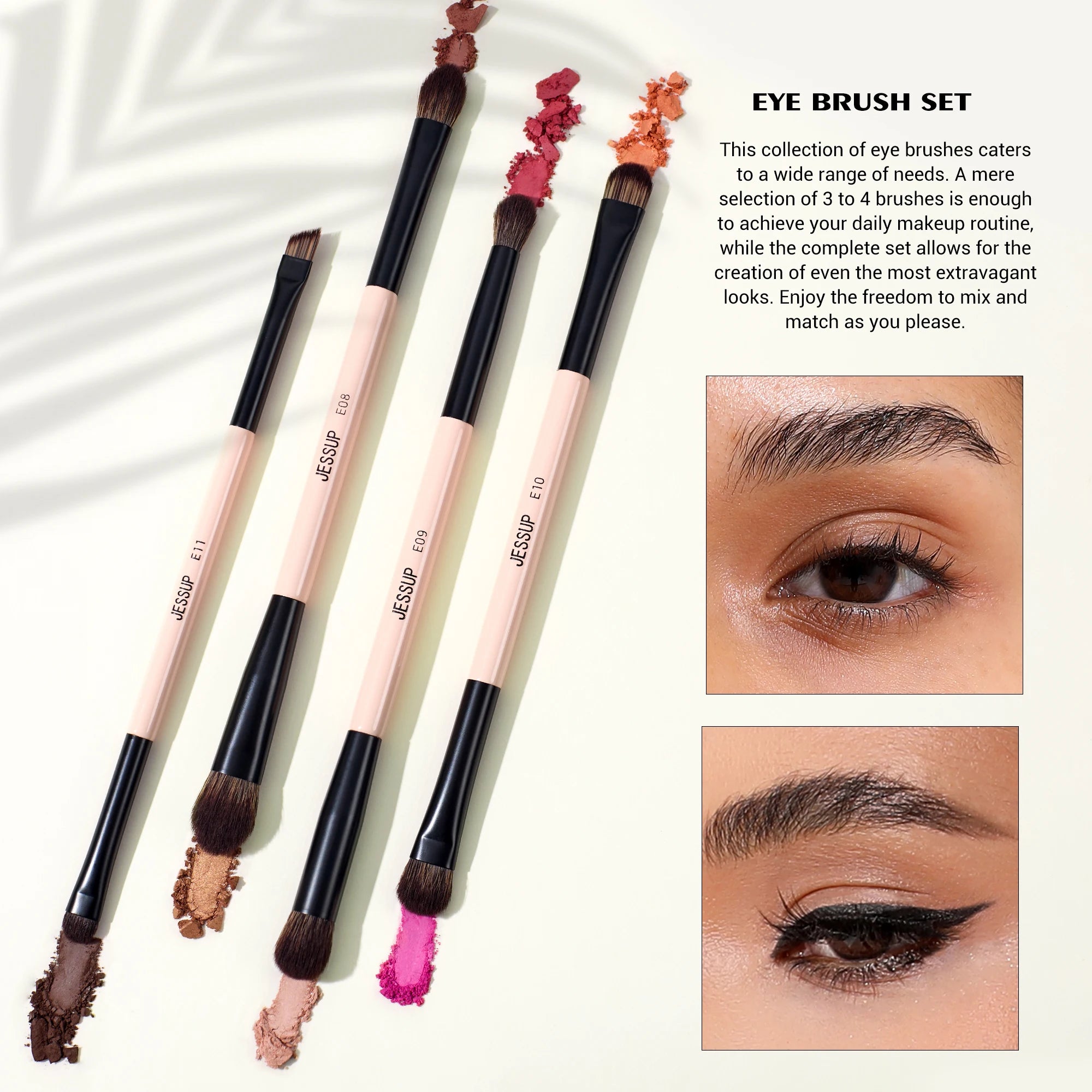 Double-Sided Makeup Brush Set - 3/5/7 Pieces for Foundation, Eyeshadow, and Powder Blending - Cruelty-Free Peach Dust T600
