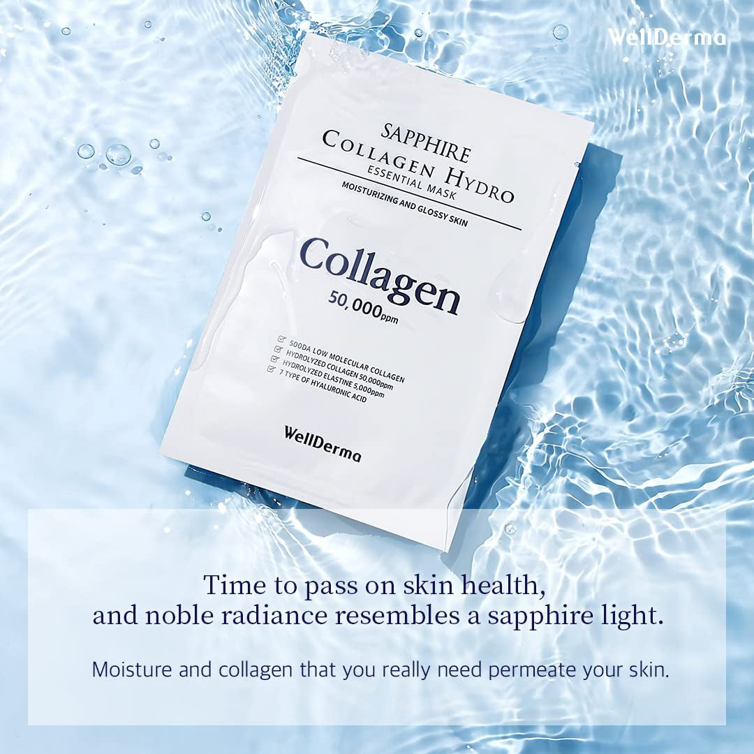 Sapphire Collagen Hydro Essential Mask – 10-Count Moisturizing and Soothing Sheet Mask with Collagen and Ceramide, 1.01 Fl. Oz (30 mL) Each
