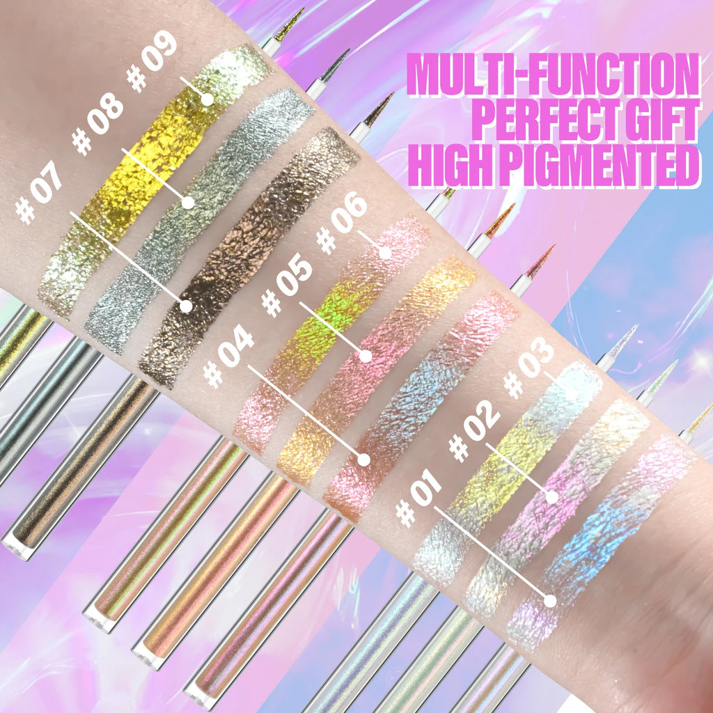 JUR MORNIER 3-Piece Duochrome Liquid Eyeshadow Set - High Pigment, Waterproof, Multi-Use Eyeliner, Highlighter, and Eye Shadow Glitter