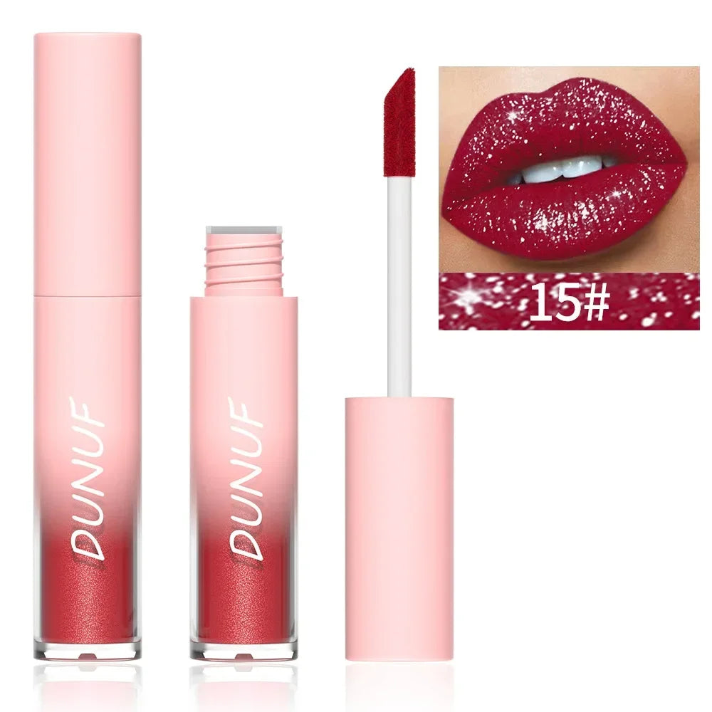 18-Color Metallic Waterproof Lip Gloss Set with Long-Lasting Matte and Shimmer Finishes for Women