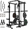 Premium Home Gym Bundle: 1200LBS Power Cage PPC03/P3 with Cable Crossover System, Adjustable Weight Bench, and Olympic Barbell Weight Set for Complete Full Body Training