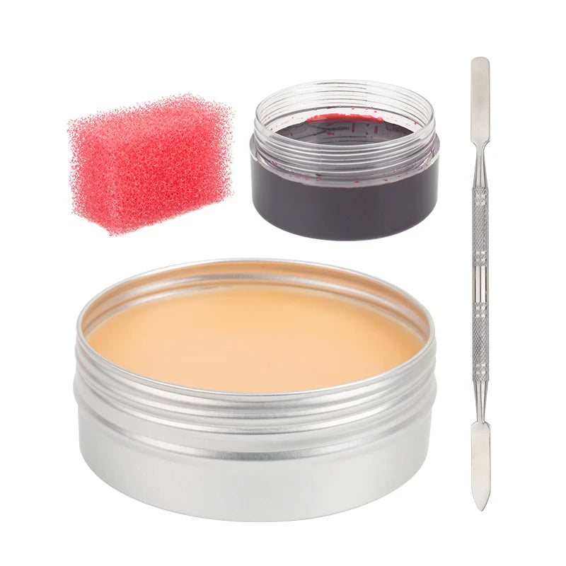 Professional SFX Makeup Kit - 12 Color Face and Body Paint, Oil-Based Special Effects for Halloween, Wound and Scar Wax, Fake Scab, Blood, and Spatula Included