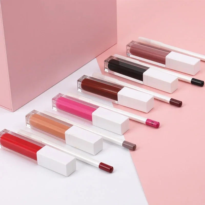 Vegan Lip Gloss and Lip Liner Kit - 21 Color Set for Private Label, Non-Sticky Matte Lipstick and Lipliner, Wholesale Makeup Solutions